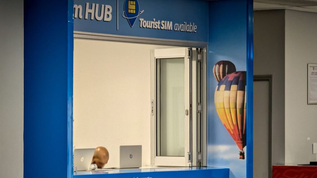 Counter where tourists can purchase the tourist sim from MTC Namibia at the airport